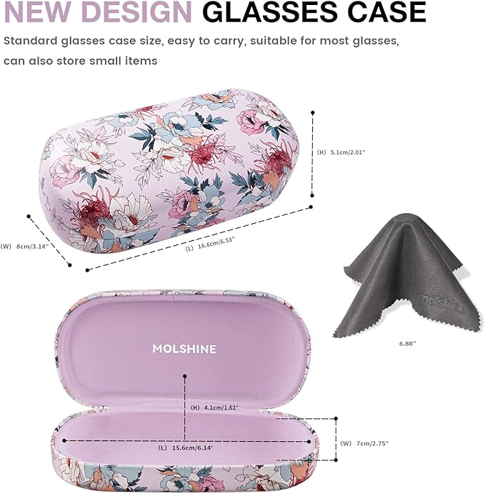 molshine Hard Shell Leather Sunglasses Case,Classic Large Glasses Case for Women Men,Sunglass Eyeglasses