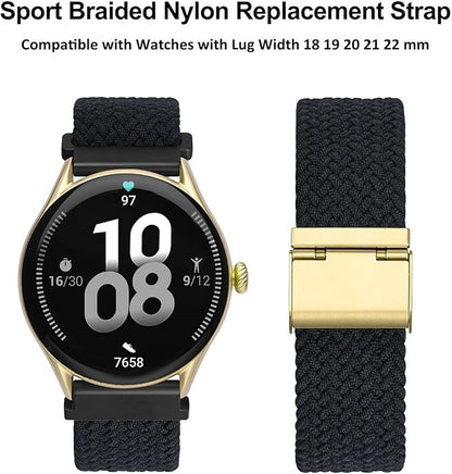 WOCCI 18mm Braided Nylon Watch Band for Men and Women, Quick Release, Golden Stainless Steel Buckle (Black)
