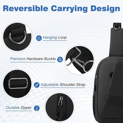 Hoedia Crossbody Sling Bag for Men Women, Shoulder Cross Body Bag EDC Back Pack with Reflective Strip and Multi-pocket