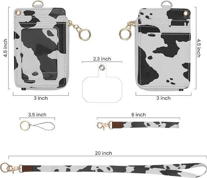 MONDO DESIGNS 2-in-1 ID Badge Holder & Lanyard Wallet - Multi-Use Womens Small Wallet with Removable Wristlet & Neck Lanyard, Clear Window, 5 Card Slots, Phone Holder, Ring Keychain - Cow