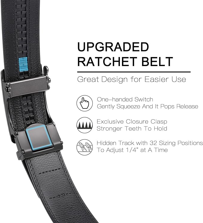 GAEKEAO Mens Belt Leather 1 3/8" - Micro-Adjust Buckle Ratchet Belts for Men Dress Casual to Formal Trim to Fit with Gift Box