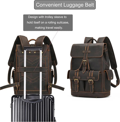 LUUFAN Genuine Leather Backpack for Men Casual Laptop Shoulder Bag Rucksack with Anti-Theft Pocket Travel Daypack, Dark Brown