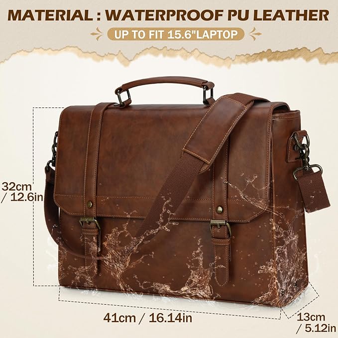 IGOLUMON Messenger Bag for Men 15.6 inch Vintage Leather Waterproof Laptop Briefcase Large Computer Laptop Bag Leather Satchel Bag Retro Shoulder Bag for Office Business Travel College, Brown | Vintage Leather, Waterproof, Laptop Briefcase, Retro Messe...