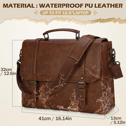 IGOLUMON Messenger Bag for Men 15.6 inch Vintage Leather Waterproof Laptop Briefcase Large Computer Laptop Bag Leather Satchel Bag Retro Shoulder Bag for Office Business Travel College, Brown | Vintage Leather, Waterproof, Laptop Briefcase, Retro Messe...