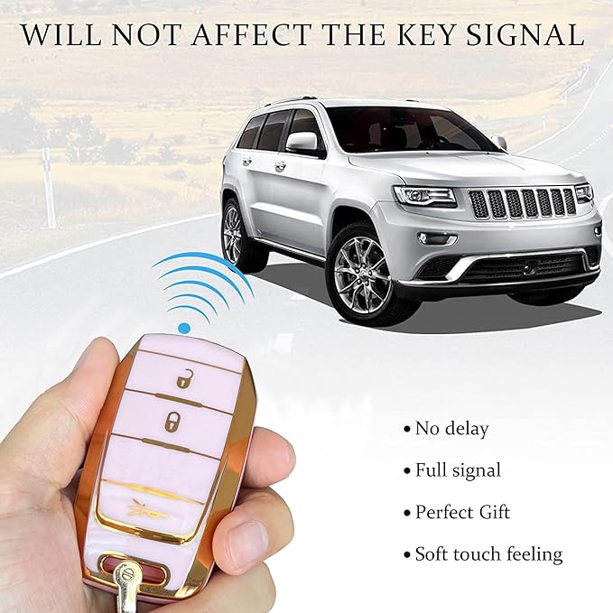 Key Protective Shell for RAM Key Fob Cover with Keychain Fit for RAM 1500 2500 3500 Smart Key Case Accessories (3-Button-Pink-Gold)