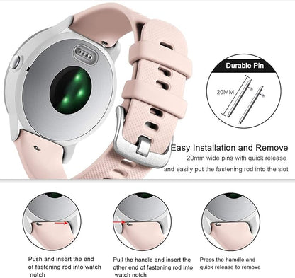 GEAK Compatible with Garmin Vivoactive 5 Watch Bands/Garmin Vivoactive 3 Watch Bands,20mm Silicone Band for Vivoactive 3 Music/Vivomove Sport,Forerunner 645/245 Music Smartwatch Women Men Sand Pink
