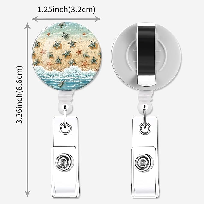 2 Pack Badge Reels Holder Retractable with ID Clip for Nurse Name Tag Card Nursing for Doctor Teacher Student Employee Office Medical Work (Green sea_Turtles)