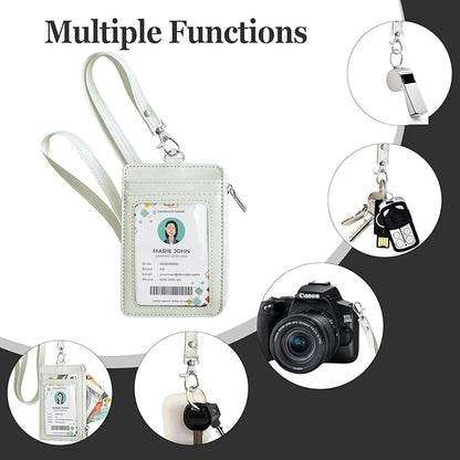 bolimoss 2-in-1 ID Badge Holder & Lanyard Wallet, Multiple Card Slots Leather ID Card Holder with Neck Lanyard for Cruise Ship Cards,Credit Cards, Office School ID, Work Name Cards, Driver's License