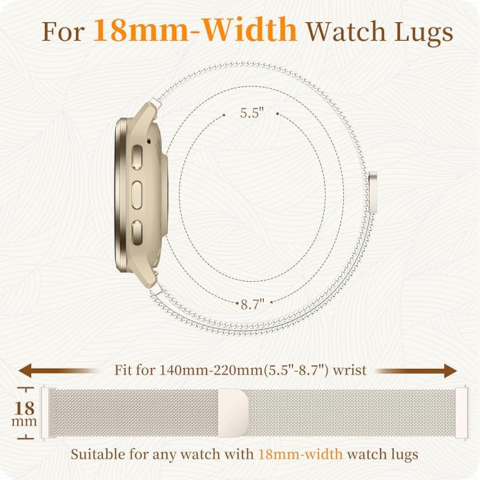 18mm 20mm Metal Band Compatible for Garmin Vivoactive 5/6/4S/3 Watch Bands, Soft Stainless Steel Mesh Strap for Garmin Venu 3S/Venu 2S/Sq Watch Band, Forerunner 55/245/255S/265S Watch Band Women Men