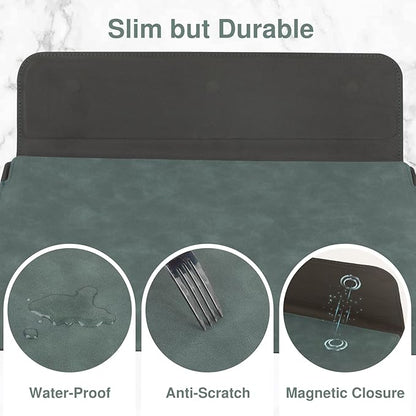 Allinside 13-14 Inch Laptop Sleeve Case for MacBook Pro 14" 2021-2026/MacBook Air 13" 2010-2017/MacBook Pro 13" 2010-2015, Waterproof Matte PU Leather Sleeve with Stand & Accessory Pouch, Dark Green