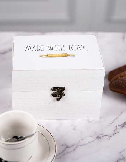Wooden Box – Wood Storage Box - Wood Recipe Box with Lid and Metal Clasp - Rustic Vintage Farmhouse Recipe Box with Lid Wood Chest Design - Multipurpose Organizer – Birthday Gift for Women (Style 7)