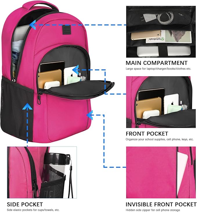 LARIPOP Carry On Backpack for Airplane, 17.3 Inch Laptop Backpack with USB Charging Port, Water Resistant Business Travel Backpack, Lightweight College School Bookbag Anti Theft for Men Women, Rose