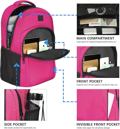 LARIPOP Carry On Backpack for Airplane, 17.3 Inch Laptop Backpack with USB Charging Port, Water Resistant Business Travel Backpack, Lightweight College School Bookbag Anti Theft for Men Women, Rose
