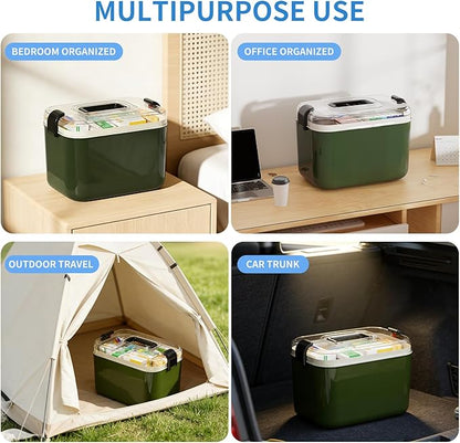 2 Tiers Medicine Organizer - Portable Medicine Storage Box with Handle, Large Capacity Plastic Medical Cabinet, Multipurpose Supply Organizer with Removable Tray, Empty First Aid Kit for Home