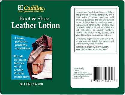 Cadillac Boot and Shoe Leather Lotion 8 Ounces - Cleans, Conditions, Protects, and Polishes Leather Footwear and Accessories