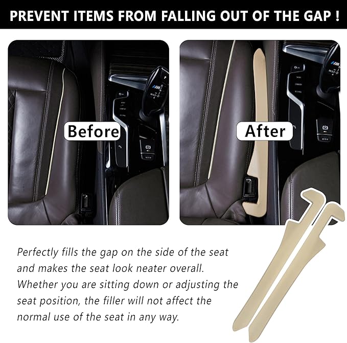 Junecarp Car Seat Gap Filler 2 Pack,Flexible Car Gap Filler Organizer to Impede Items from Dropping,Essential Interior Car Accessories Seat Gap Plug Perfectly Fits Car Gap (Beige)
