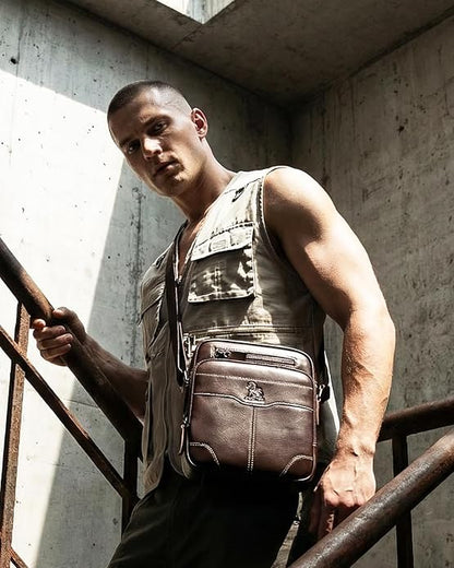 Premium Leather Men's Crossbody -Organized Storage & Durable,Stylish for Daily Carry
