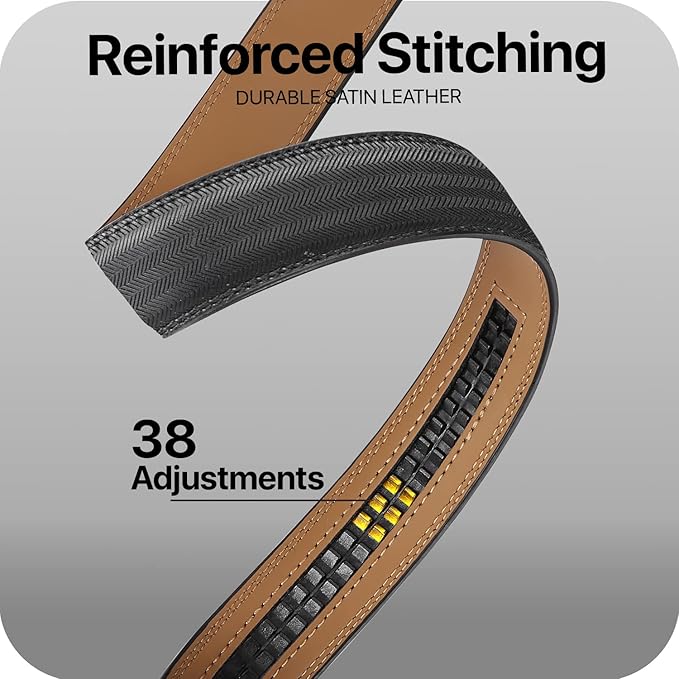 Marino Avenue Ratchet Belt for Men. Adjustable Leather Dress Belt with 38 Easy to Click Into Place Ratchet Closures.