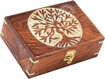 Rosewood Handmade Wooden Urn Tree of Life Engraving Handcarved Jewellery Box for Women-Men Jewel | Home Decor Accents | Decorative Boxes | Storage & Organiser (7" x 5.5" x 3.5", Tree - 2 White)