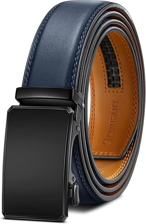KEMISANT Men Belt Ratchet Click Belt Genuine Leather Adjustable For Men Golf Dress Casual Jeans 1 3/8-Cut For Fit