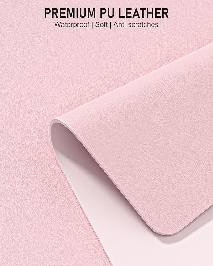 Desk Pad, 35.5" x 17" PU Leather Non-Slip Desk Mat Large Mouse Pad for Desktop, Waterproof Laptop Computer Writing Mat for Office, Home, Work, Gaming, Light Pink