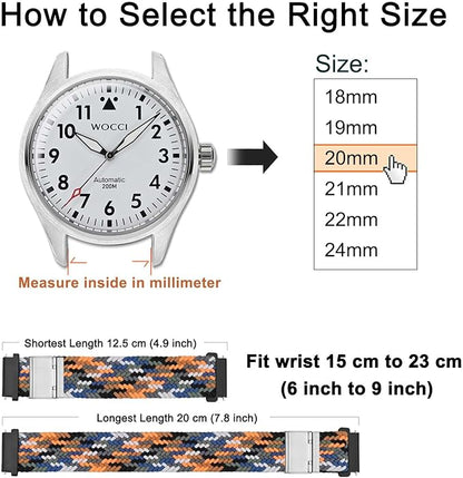 WOCCI 20mm Braided Nylon Watch Band for Men and Women, Quick Release, Silver Stainless Steel Buckle (Camo)