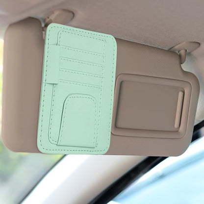 HARFINGTON Car Sun Visor Organizer 6.02" x 4.76" Leather Multi-Pocket Visor Card Sleeve Pocket Car Truck SUV Interior Storage Pouch for Driving License Credit Cards Bills Sunglasses, Blue