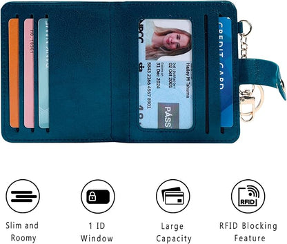Airkit Small Wallets Woman RFID Blocking Leather Credit Card Holder - with ID Window - Card Wallets for Women - with Zipper Coin Purse - Keychain Wallet