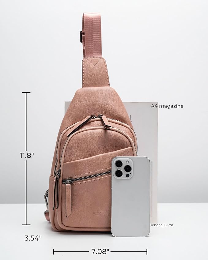 Alldaily Large Sling Bag for Women Crossbody Purse Leather Fashionable Trendy Chest Bag for Travel, Fanny Pack (Dusty Rose)
