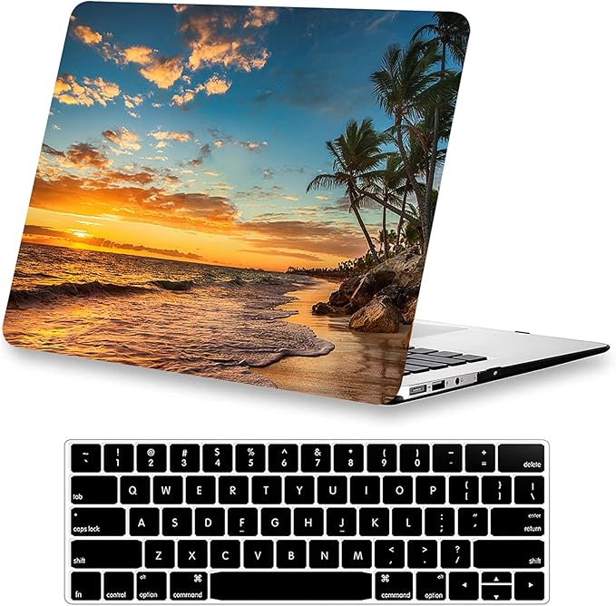KEROM Compatible with MacBook Pro 13 inch Case 2022-2016 Release M2 M1 A2338 A2289 A2251 A2159 A1989 A1706, Plastic Hard Shell Case & Keyboard Cover, Has Logo Cutout, Beach Sunset