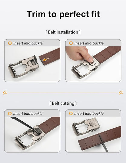 JUKMO 1.5" (38mm) Leather Ratchet Belt for Men in Gift Box