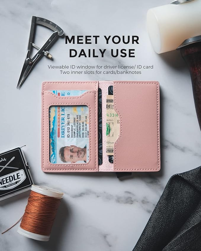 VULKIT Slim Pop up Wallet for Women Minimalist Credit Card Holder with Leather Slots Men's Bifold RFID Blocking Metal Wallets