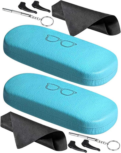 RayLove Glasses Case, 2 Pack Unisex Hard Shell Eyeglass Case PU Leather Hard Eyeglass Case with Eyewear Accessories