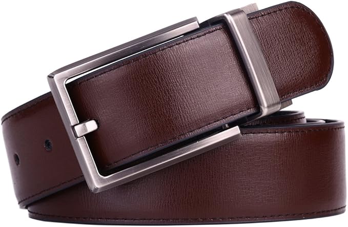 beltox fine Men's Dress Belt Leather Reversible 1.25" Wide Rotated Buckle Gift Box