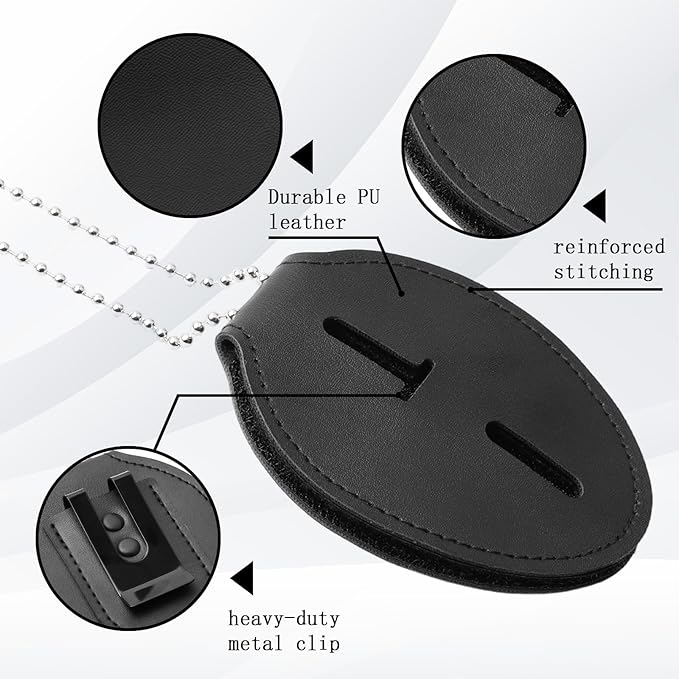 Universal PU Police Badge Holder with Neck Chain and Belt Clip, Heavy Duty Leather ID Case for Oval Shield Law Enforcement Security Badges, Neck Hanging Badge Holder for Detective, Constable