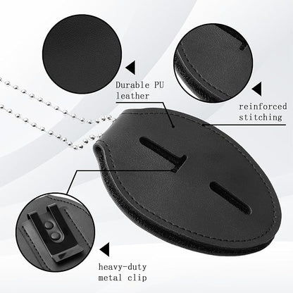 Universal PU Police Badge Holder with Neck Chain and Belt Clip, Heavy Duty Leather ID Case for Oval Shield Law Enforcement Security Badges, Neck Hanging Badge Holder for Detective, Constable
