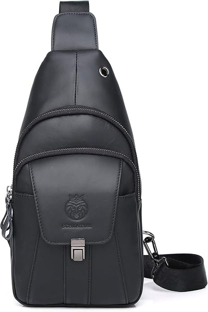 LUKZIJAES Genuine Leather Sling Bag for Men
