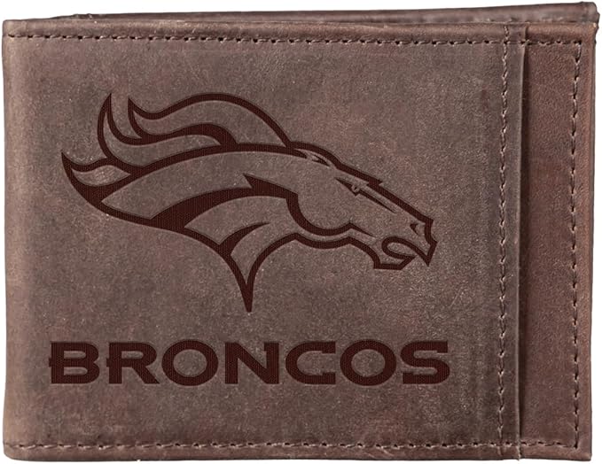Team Sports America NFL Denver Broncos Front Pocket Slim Wallet for Men | Minimalist Leather RFID Blocking Bifold Card Holder with Money Clip | Officially Licensed Stamped Logo