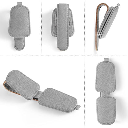 SINGARO Sunglasses Holder for Car, Leather Magnetic Buckle Sun Visor Sunglass Clip, Ticket Card Storage Glasses Clip, Car Interior Accessories for Men and Women（Gray）