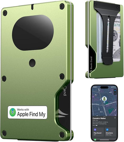 Slim Wallet for Men, Air Wallet Build in Airtag Chip, Smart Wallet Compatible with Apple Find My iOS Only, Minimalist Front Pocket Wallet RFID-Blocking Card Holder with Money Clip (Green)