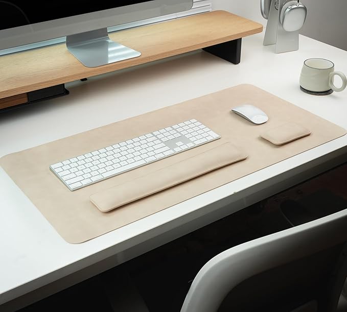 RENMTURE Large Mouse Pad and Keyboard Wrist Rest, Desk Pad for Keyboard and Mouse, Large Gaming Mouse Pad with Wrist Support, Desk Mat for Work and Gaming (Apricot)