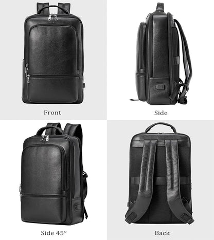 15.6 Inch Genuine Leather Laptop Backpack for Men Women, Business Travel Backpack Hiking Rucksack Daypack (4#Black)