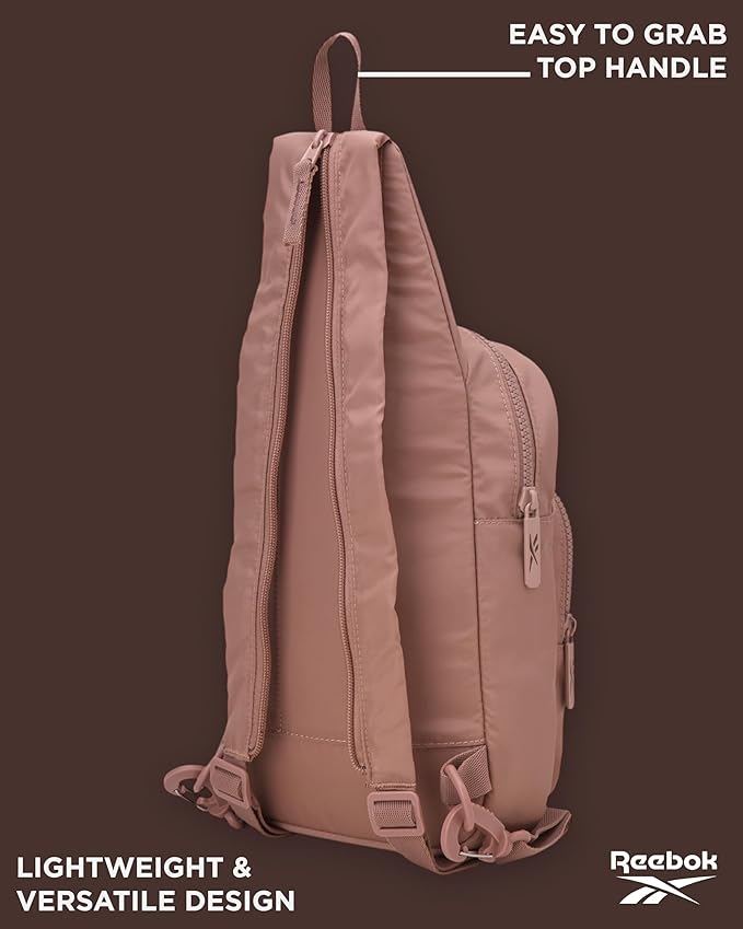 Reebok Unisex Crossbody Sling Bags – Compact Convertible Strap Cross Body Bag Travel Sling Bag - Gym & Travel Essential, Cosmos Choco Malt