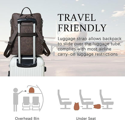 Shrrie Vegan Leather Laptop Backpack for Women 15.6 inch Work Backpack Fashion Travel Backpack Purse for Business College