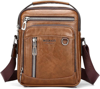 Messenger Bag for Men Crossbody Shoulder Purse Small Vintage PU Leather Satchel Pouch Side Crossover Handbag