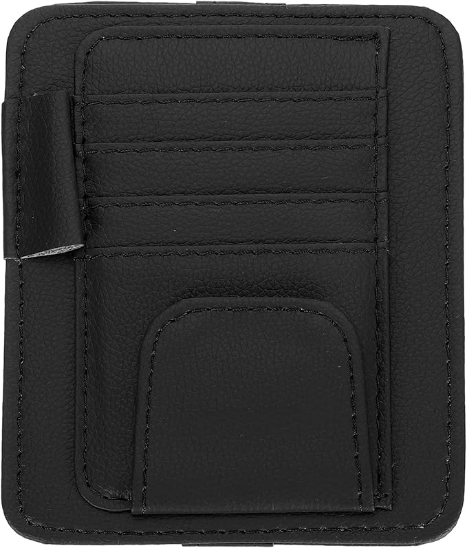 PATIKIL 1 Pcs Car Sun Visor Organizer, 6.1 x 4.9 Inch PU Leather Vehicle Storage Pouch Holder for Sunglasses Card Pen Driver License Car Accessories, Black