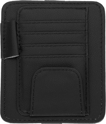 PATIKIL 1 Pcs Car Sun Visor Organizer, 6.1 x 4.9 Inch PU Leather Vehicle Storage Pouch Holder for Sunglasses Card Pen Driver License Car Accessories, Black