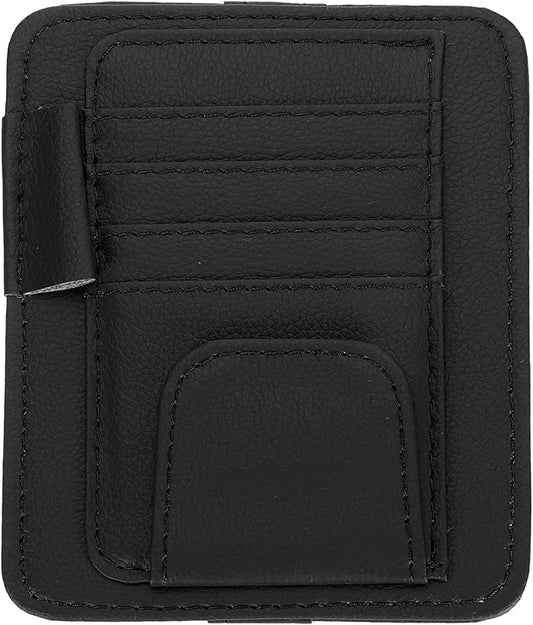 PATIKIL 1 Pcs Car Sun Visor Organizer, 6.1 x 4.9 Inch PU Leather Vehicle Storage Pouch Holder for Sunglasses Card Pen Driver License Car Accessories, Black