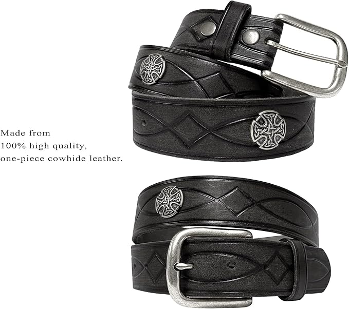 Genuine Full Grain Western Engraved Tooled Leather Strap or Belt 1-1/2" Wide