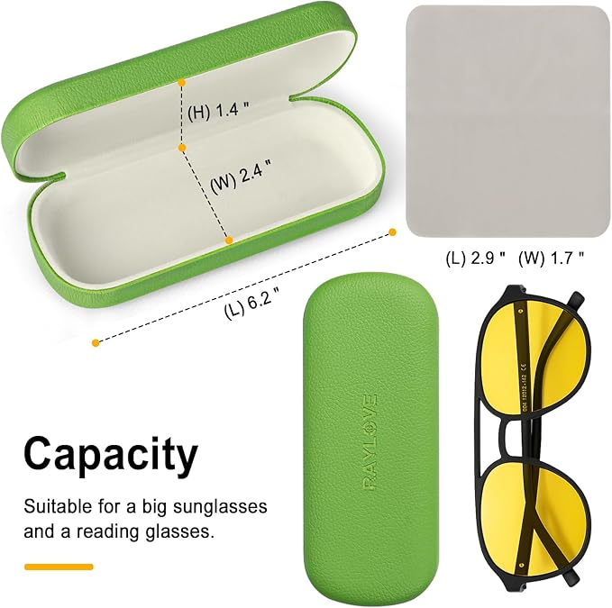 RayLove Glasses Case Hard Shell Eyeglass Case with Cleaning Cloth, PU Leather Protective Eye Glass Cases Fits Most Sunglasses